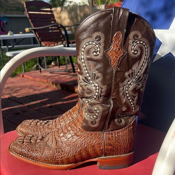 Ferrini Men's Caiman Croc Print Cowboy Boot Brown 10.5 D Wide Square Toe 4039323 - Picture 8 of 16